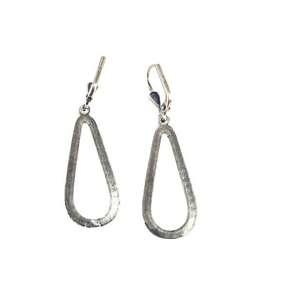 Rhinestone Open Teardrop Leverback Dangle Earrings In Silver-Tone Metal - Picture 4 of 5